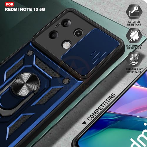 Image of Armor Bumper Back Cover Case for REDMI Note 13 5G | Rotating Camera Cover, Ring Holder & Kickstand | Heavy Duty & 360 Degree Protection REDMI Note 13 5G Back Cover (Blue)