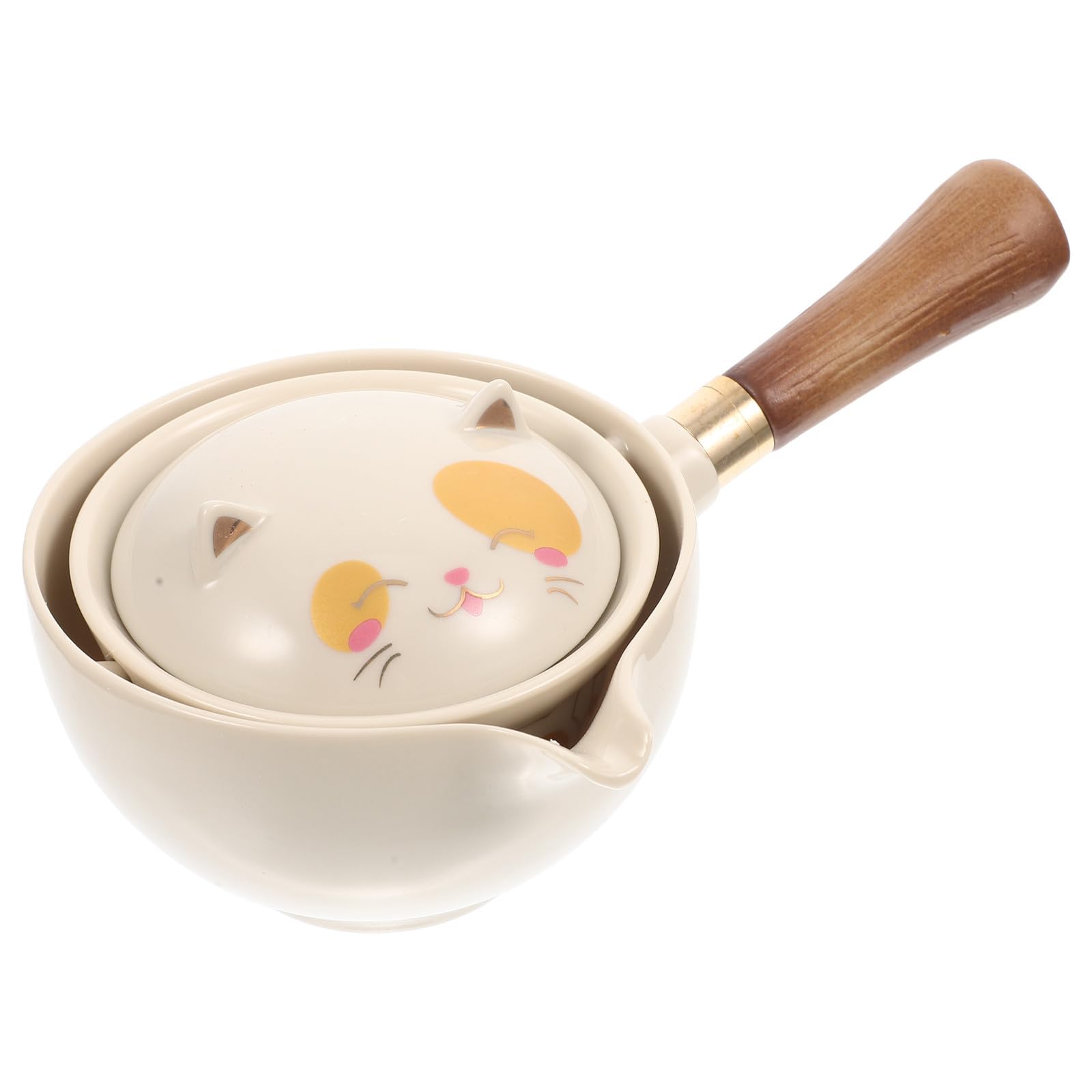 Tetera de cerámica beige Zerodeko con asa lateral y filtro integrado