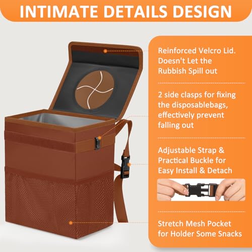 Image of Vankor Car Trash Can for Car Cute, Car Trash Bag Bin Hanging Waterproof Automotive Car Garbage Cans Leak Proof Vehicle Trash Can Brown