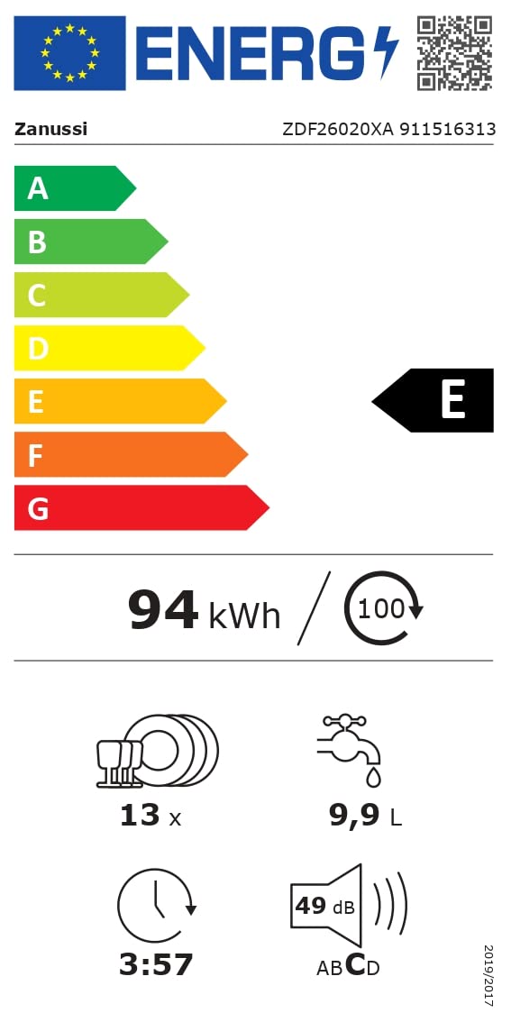 Zanussi ZDF26020XA Freestanding Dishwasher, Air Dry Technology, Quick