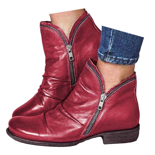 Deals Of The Day Womens Cowboy Boots Women's Retro Side Zipper Ankle Boots Pointy Toe Short Booties Pull On For Girls Ladies Fall Winter