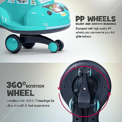 Image of Baybee Flare Baby Swing Cars for Kids | Twister Push Ride on Toy Cars with RGB Lights, Music & PP Wheels | Magic Car for Kid with 360 Rotation, Baby car for Kids 3 to 8 Years Boy Girl (Dark Green)