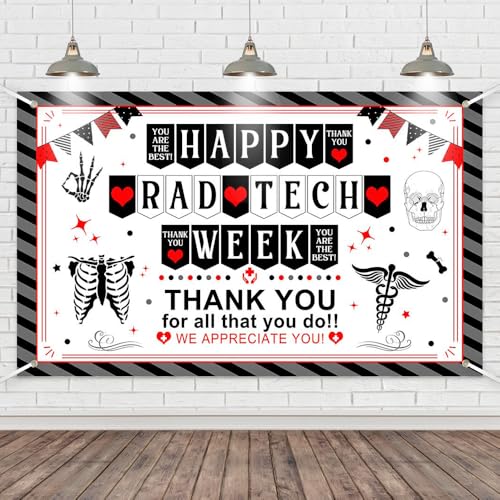 Wollmix Happy Rad Tech Week Decorations Banner - 70.8 x 43.3 Inch Large Backdrop Sign for Radiology Technology Week, We Appreciate You Thank You Gift, Wall Party Decor Supplies