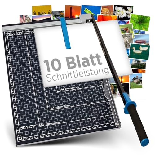 GENIE GM A3 Hebelschneider Papierschneider A3 | Schneidemaschine Papier mit 46 cm Schnittlänge | Paper Cutter für Papier Fotos & Karton | Papierschneidemaschine mit Metallbasis & Anpressschiene