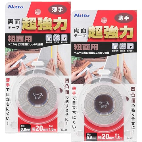 ニトムズ(Nitoms) 超強力両面テープ 粗面用 薄手 幅20oX長さ1.5m 2個セット日本製 強力 金属 プラスチック 塩化ビニル タイル 木材 固定 補修 修理 耐候性 薄い 車 内装 シート クッションフロア 細い 厚さ 外装 耐熱 丸 A919