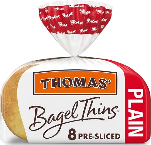 Thomas' Plain Bagel Thins, 8 Pre-Sliced Bagels with No High Fructose Corn Syrup, 13 Oz
