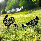 チキンメタルガーデンステークス装飾、女性/ママ男性へのチキンギフト、黒い雄鶏とひよこシルエット像ガーデンデコレーション屋外装飾、庭アート、パティオ、芝生の装飾品