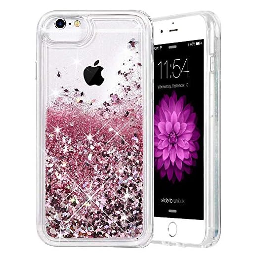 Caka iPhone 6 6S 7 8 Case, iPhone 6 6S Glitter Case with Tempered Glass Screen Protector for Girls Bling Flowing Floating Glitter Sparkle Soft TPU Liquid Case for iPhone 6 6S 7 8 4.7 inch (Rose Gold)