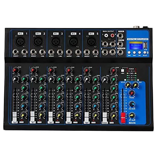 Depusheng HT7 Mezclador de audio portátil Bluetooth con consola de mezcla de sonido USB DJ Bandas de 7 canales Tableros de mezcla Conector de MP3 Alimentación de 48 V, para grabación por computadora