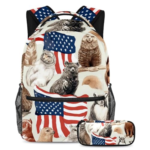 Sac à dos ado fille garçon ensemble scolaire 2 pièces motif usa