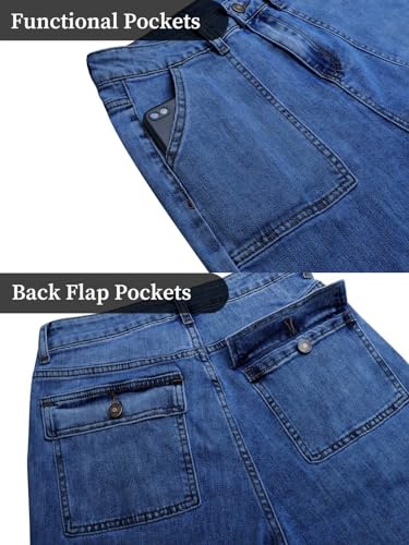 Image of Wide Leg Jeans for Women High Waist Stretch Cargo Denim Pants