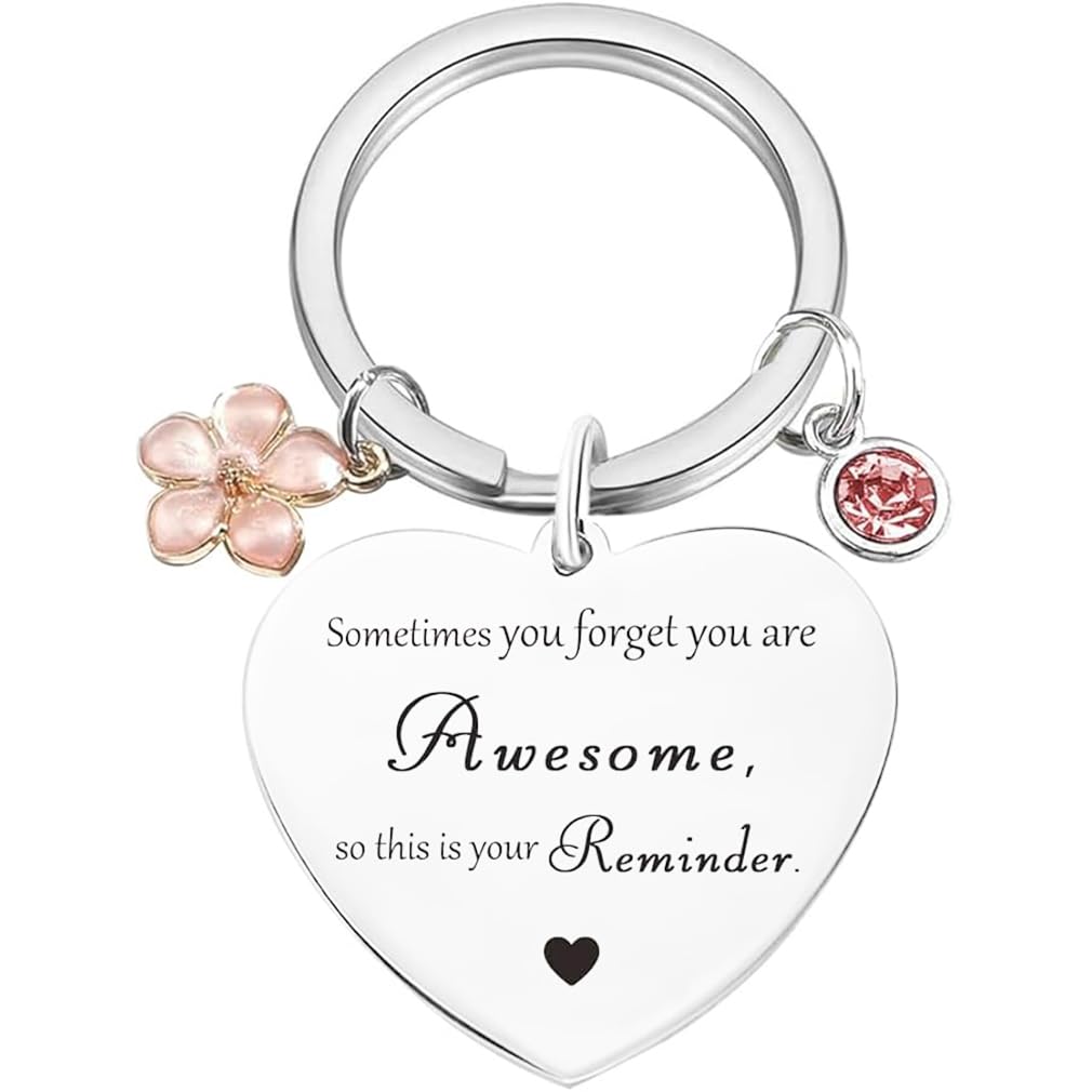 Tecreo Women's Silver Inspirational Gifts For /Girls Motivational Quotes Keychain, Encouragement Keychain Gift Sometimes You Forget You Are Awesome, Heart Pendant