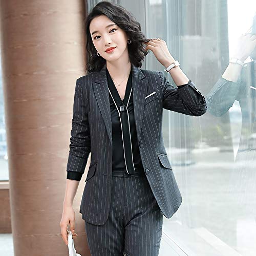 Durable Desgaste del negocio de manera ocasional del juego de ropa de trabajo Traje, estilo: chaqueta + pantalones + camisa (Color : Grey, Size : S)