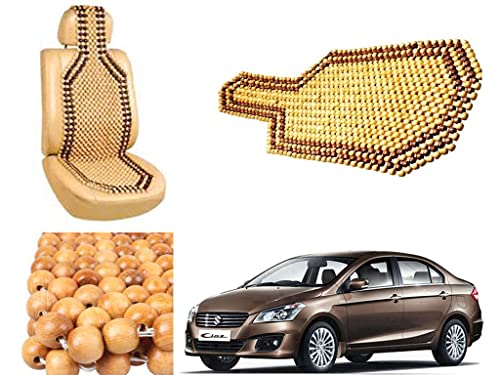 Image of Car Bead Seat Wooden Beads Cushion Cover Pad for Maruti Suzuki Ciaz, Acupressure Sitting Seat Cover | Cream Color - Pack of 1