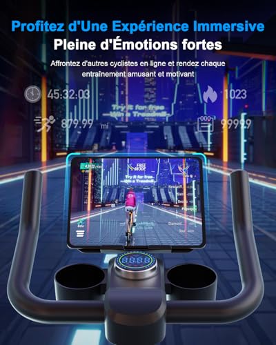 Vélo d'Appartement pour La Maison avec Écran LCD et Application, Vélo d'Exercice d'Intérieur avec Résistance Magnétique Réglable, Capacité de Poids de 136 kg – Image 4