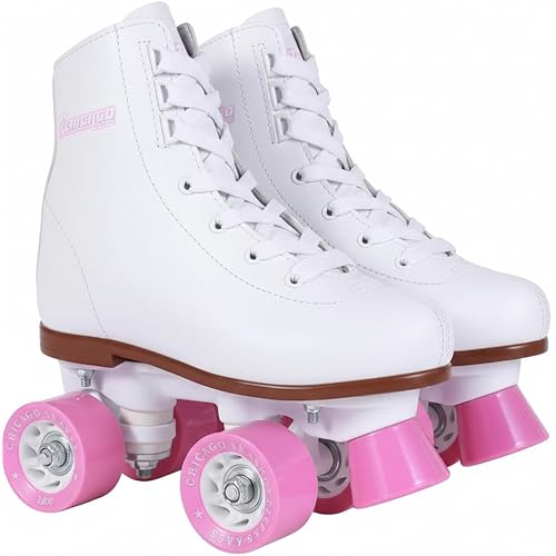 Chicago Rink Roller Skates for Girls & Boys – Durable Top Performance Indoor/Outdoor Use Skate Shoes with Padded Ankle Collar, Lace-Up & Velcro Strap – 54mm Urethane Wheels, Semi-Precision Bearings