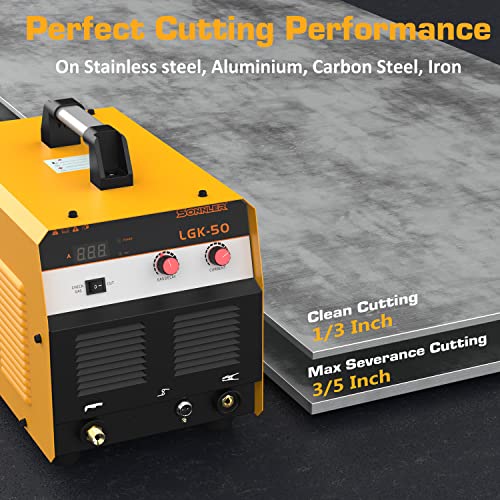 Sonnler 50A Plasma Cutter, 220V Digital Inverter Igbt Plasma Cutter Machine With Built-In Air Compressor, 1/3 Inch Clean Cut With Gas Delay #TOP2