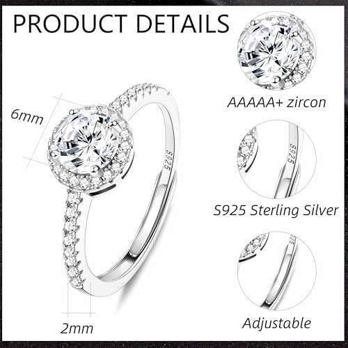 925 Sterling Silver Cubic Zirconia Engagement Rings for Women Round Square CZ Solitaire Wedding Halo Promise Eternity Ring Adjustable2