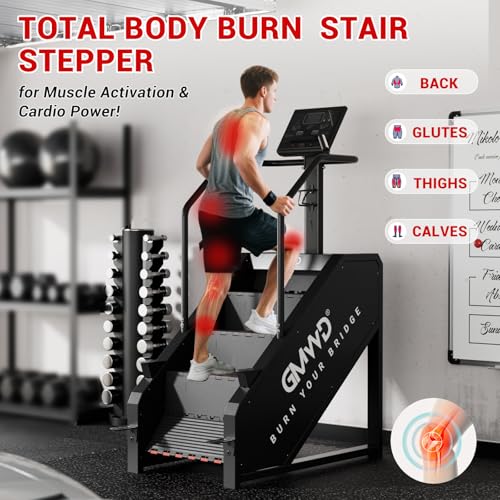 Image of GMWD Stair Stepper Machine, Commercial Grade Stair Climber with Bluetooth, Stair Machine for Cardio, 15 Resistance Levels, 24-164 Steps /Min, Exercise Machine with LED Display for Home