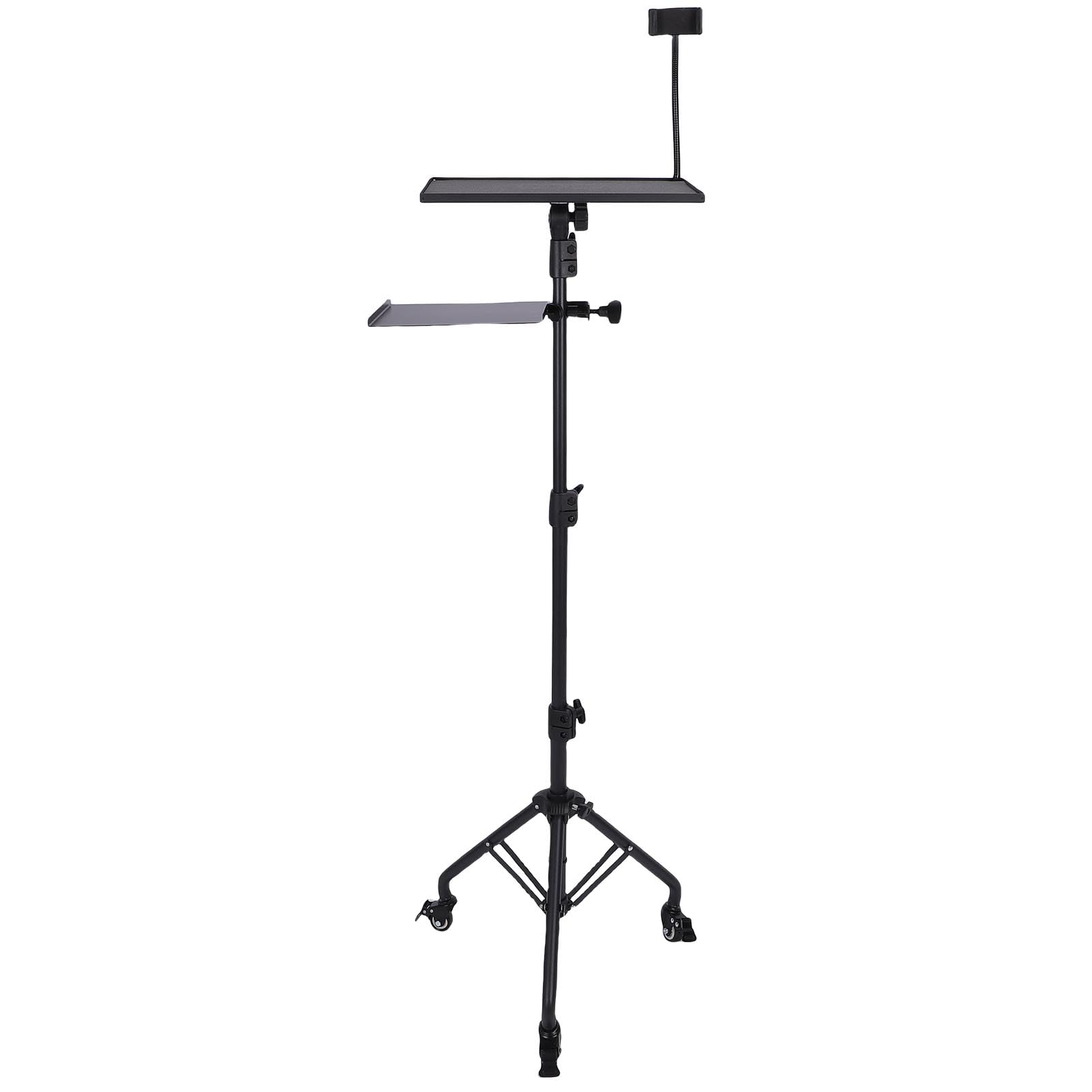 Soporte para proyector Trípode Altura ajustable Ángulo ajustable con ruedas Interruptor de freno Diseño de bandeja de 3 niveles para consolas de juegos de cine en casa