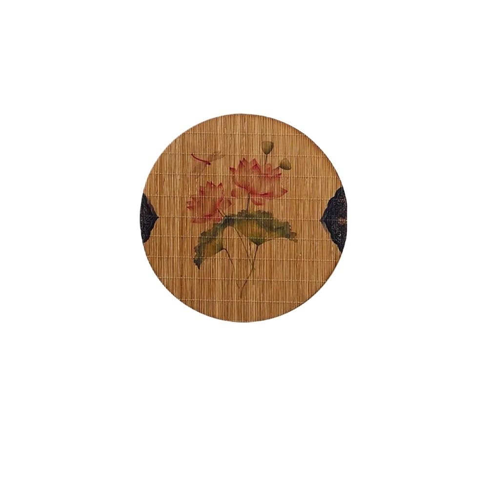 Vintage Chinese Bamboo Tea Mat Heat-Resistant Tea Table Runner Kung Fu Style Insulated Placemat With Printed Design(10 Lotus 20cm)