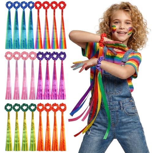 Oqqlin 12 Pcs Rainbow Dance Ribbons, Dancing Rhythm Wrist Streamers Multicolor Hand Held Rhythm Streamers Gymnastics Dance Ribbons for Kids and Adults (18.89 x 0.78 Inch)