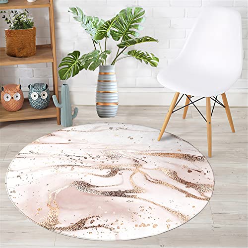 Chickwin Alfombras Redondas Antideslizantes, Impresión Mármol Alfombra Salon Modernas Alfombras Grande Pelo Corto Suave para Dormitorio Comedor Sala de Estar (Rosa,Diámetro 80cm)