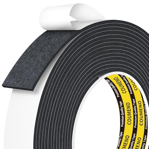 COUMENO EVA Single-Sided Adhesive Foam Tape Sealing Strip Foam Pad Window Weatherproof Self-Adhesive Insulation Sealing Tape 0.98inX9.84FT Black