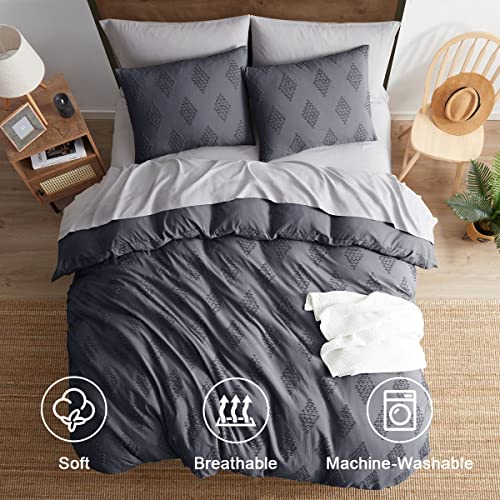 Image of Nestl Boho Bedding King Duvet Cover Set - Boho Duvet Cover King Size, 3 Piece Tufted Grey Duvet Cover King with Zipper Closure, 1 King Size Duvet Cover Set 104x90 Inches and 2 Pillow Shams