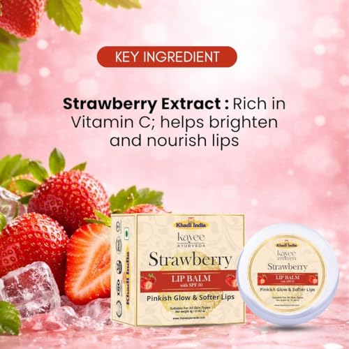 Image of Khadi Kayee Ayurveda Strawberry Lip Balm for Dry & Chapped Lips | Natural Hydration & Nourishment | Soft, Smooth & Pink Lips - 6GM