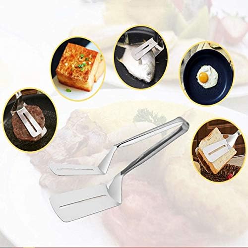 MEW Steak Clamps, Stainless Steel Double Sided Spatula, 10 inch Cooking Food Flipping Tongs, Multifunctional Clip for BBQ Meats Fish Beefsteak Bread Hamburger Pizza Pies