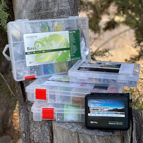 MadBite 181/196/214pcs Terminal Tackle Kits, Fresh and Saltwater, Bass/Panfish/Trout Fishing Tackle Kits, Fishing Gear, Fishing Lures, Fishing Accessory Kit w/Tackle Box, Hooks/Weights/Sinkers & Rigs