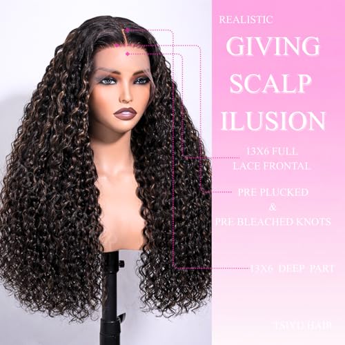 tsiyu 28 Inch 13x6 Balayage Deep Wave Frontal Wig Human Hair 180 Density — view 2
