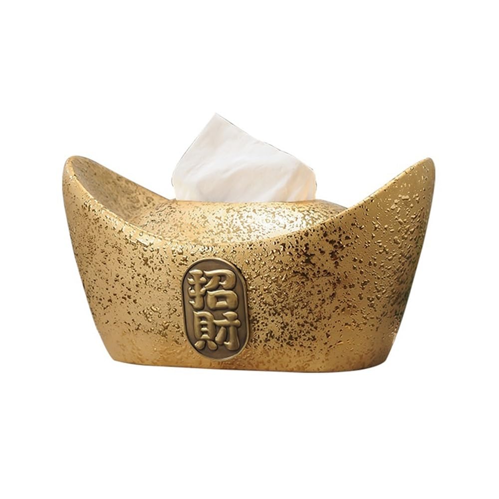 Tissue Case Chinese Tissue Box Fortune Coffee Table Decoration Ceramic Desktop for Bathroom Countertop Night Stands Office Tissue Dispenser(Gold)