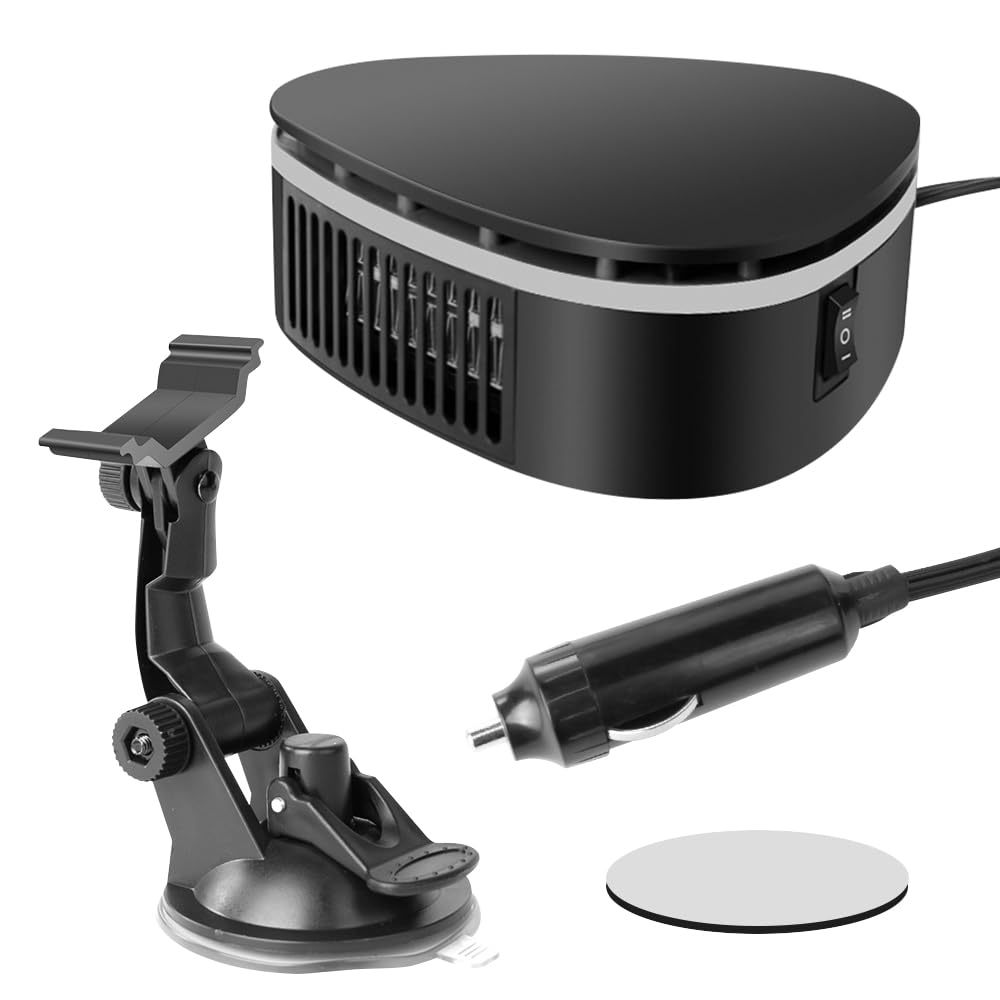 Auto Heizung, 12V/120W Heizlüfter Auto, 2 in 1 Tragbare Autoheizung Defroster, 360°Drehung Winter Auto Defroster Demister, Auto Heizlüfter mit Saugnapfhalterung, Zigarettenanzünder-Stecker