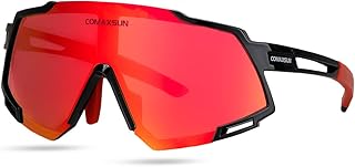 COMAXSUN Polarized Cycling Sunglasses with 5 Lens Anti-UV400,Mens Womens Sports Glasses,Running Fishing Driving Sunglasses(Black Red)