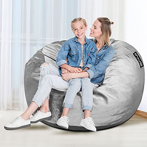 [Removable Cover] Bean Bag Chairs For Adults, 4 Foot Memory Foam Bean Bag For Adults, Big Sofa With Fluffy Removable Microfiber Cover, Furnitures For Dorm Room And Living Room, Grey #TOP1