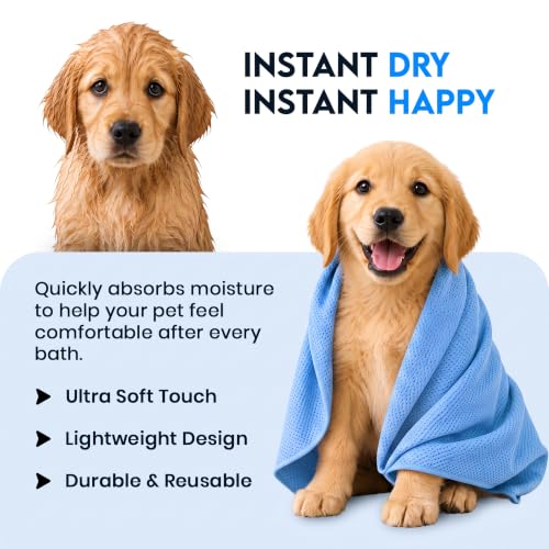 Image of Basil Microfiber Ultra-Soft, Quick-Absorbent & Cooling Towel for Pets, Eco-Friendly, Fast-Drying Bathing Towel for Dogs & Cats of All Breeds, Perfect for Travel & Outdoor Uses, Blue 1pcs 66L x 43W CM