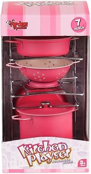 ATF-683G-6 Pink Enamel Cookware Pan Set with Shelf 7 Pieces - Vardem