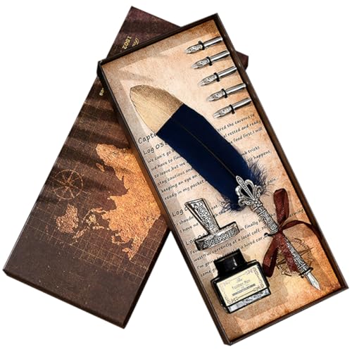 PRETYZOOM Vintage Dip Pen Set 8pcs Retro Quill Calligraphy Pens with 5 Replaceable Nibs Ink Bottle for Writing and Crafting Random Color