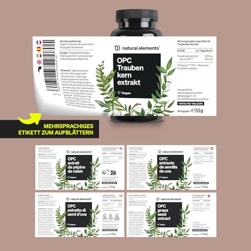 natural elements OPC Traubenkernextrakt – 90 hochdosierte Kapseln für 3 Monate – reines OPC aus französischen Weintrauben – vegan, in deutschen Laboren getestet 6