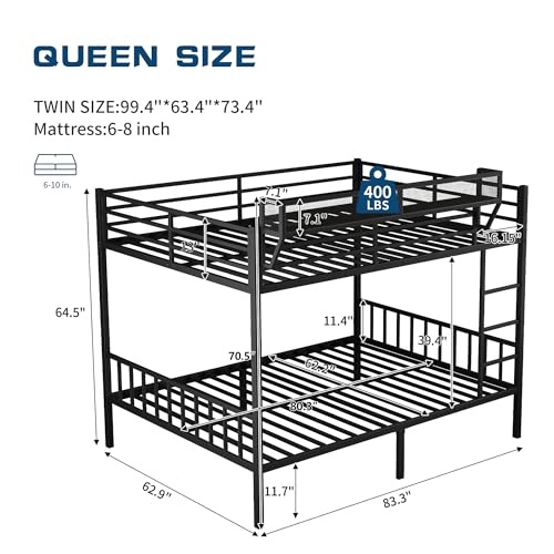 Image of Queen Over Queen Metal Bunk Bed with Storage Shelf & USB Charging | Open Storage Shelf,2 AC Outlets,2 USB Ports,Full-Length Guardrail for Boys&Girls,Noise-Free & Stable,No Box Spring Needed