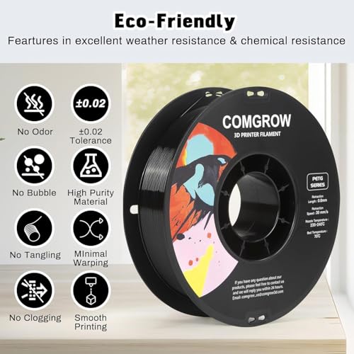 Image of Comgrow PETG 3D Printer Filament 1.75mm, High Precision and Tough 3D Printer Filament 6 Rolls*1kg, Dimensional Accuracy + /- 0.02 mm, Fit Most 3D Printers 3pcs White+ 3pcs Black