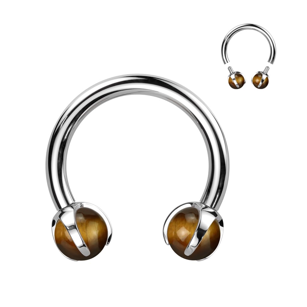 Paula & Fritz® Hufeisen UNIVERSAL Natur-Stein Circular Barbell Brustwarzen-Piercing Titan-IUM Grad 23 1,2-mm Stab-Dicke 3-mm Kugel-größe Set Septum