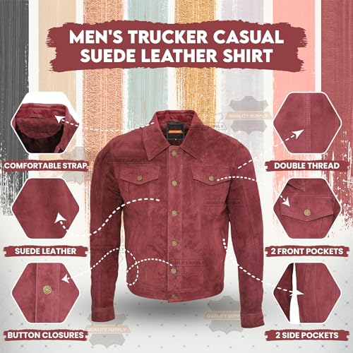 Image of Vintage Trucker Suede Leather Jacket Men - Classic Denim Biker Cafe Racer Causal Western Jacket