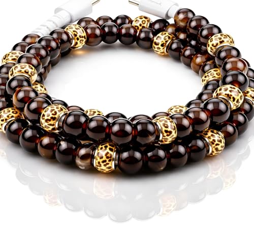 Image of Stylish Beaded Phone Charger Cable Colors USB Charging Cord for Smartphones (4-1, Leopard, 3.3ft)
