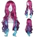 netgo Cosplay Wigs for Women Pink Mixed Blue Long Wavy Wigs with Bang Lolita Style Heat Resistant Full Wig