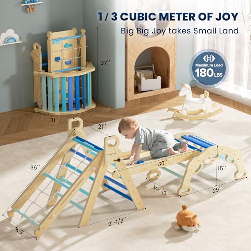 image for BlueWood 2025 8-in-1 Pikler Triangle Climbing Set Toddler Toys Indoor 