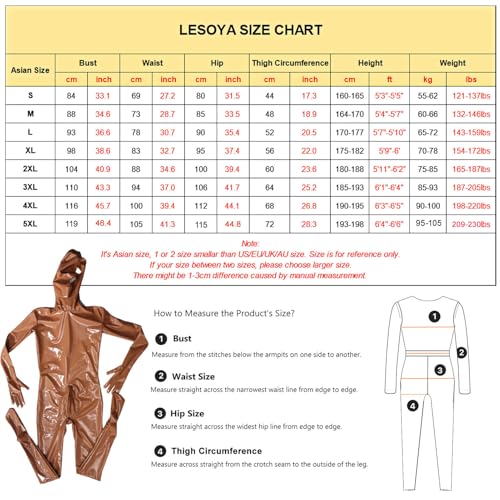 LESOYA Men's Sexy Shiny Wetlook PVC Catsuit Back with Zipper Bodysuit Full Body Suit Jumpsuit with Sheath2