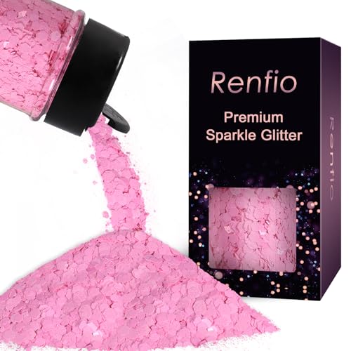 Renfio Matte Pink Chunky Glitter,1.76oz/50g Mixed Pink Resin Glitter, Matte Hexagon Sequins Flakes for Snowglobe Tumbler Supplies,Craft,Resin,Festival Decoration,Rose,Nail,Hair,Face,Slime